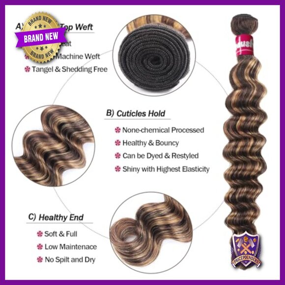 Brazilian Human Hair Bundles with Lace Closure Deep Wave 16 Inch